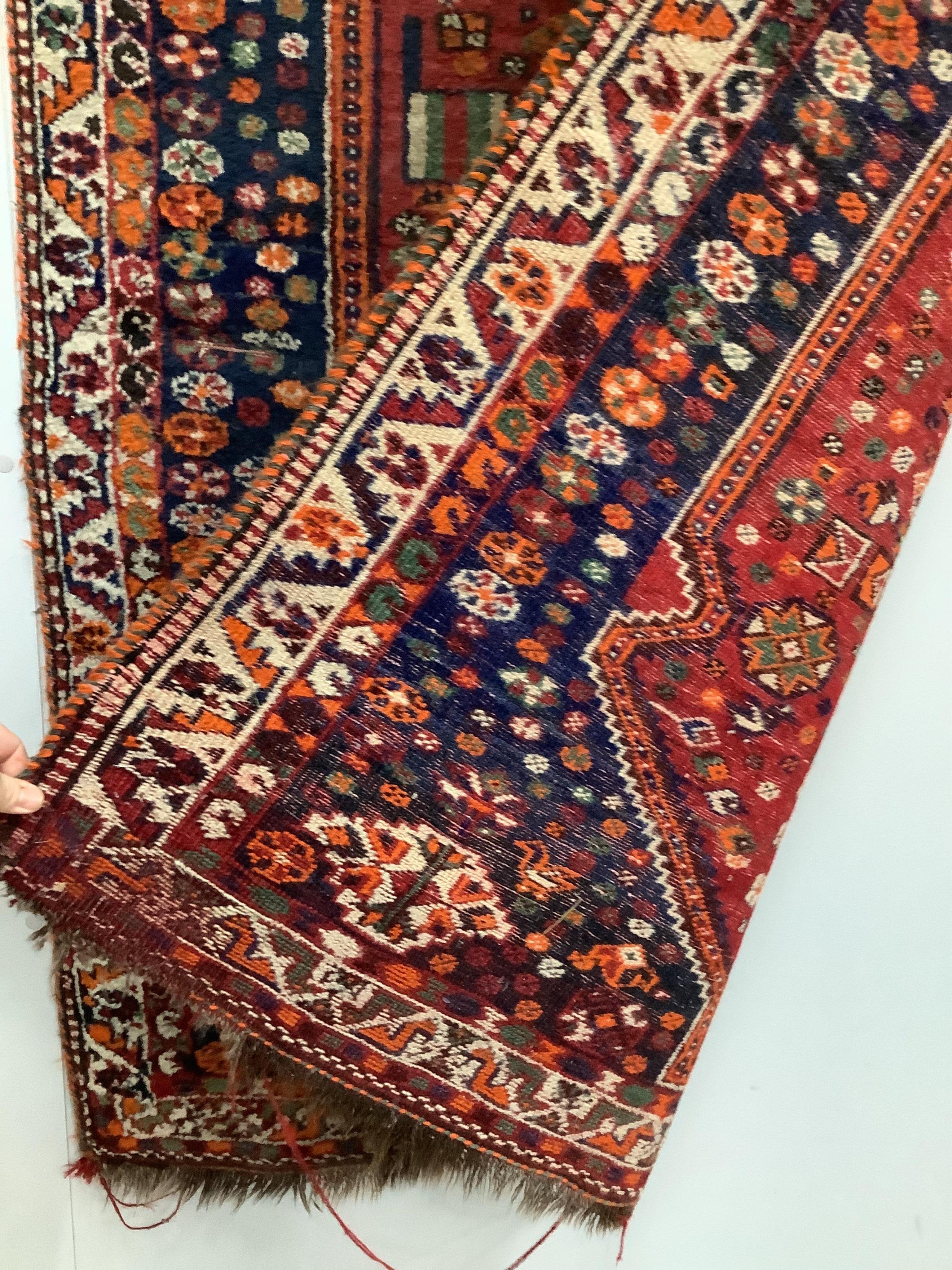 Two rugs, larger 210 x 120cm. Condition - poor to fair